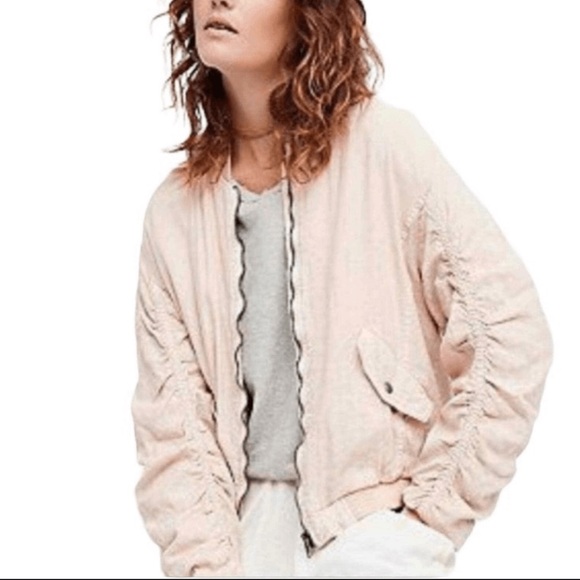 Free People Jacket Women Small Bomber Ruched Oversized Slouchy Linen Xs - Picture 1 of 7